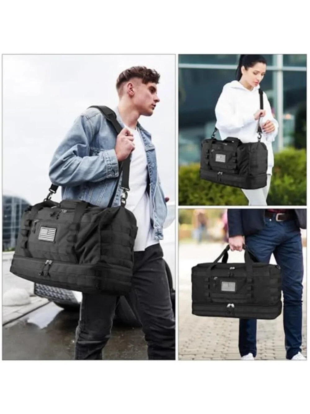 Men's Gym Bag Tactical Travel Duffle Bag with Toiletry Bag and Shoe Compartment